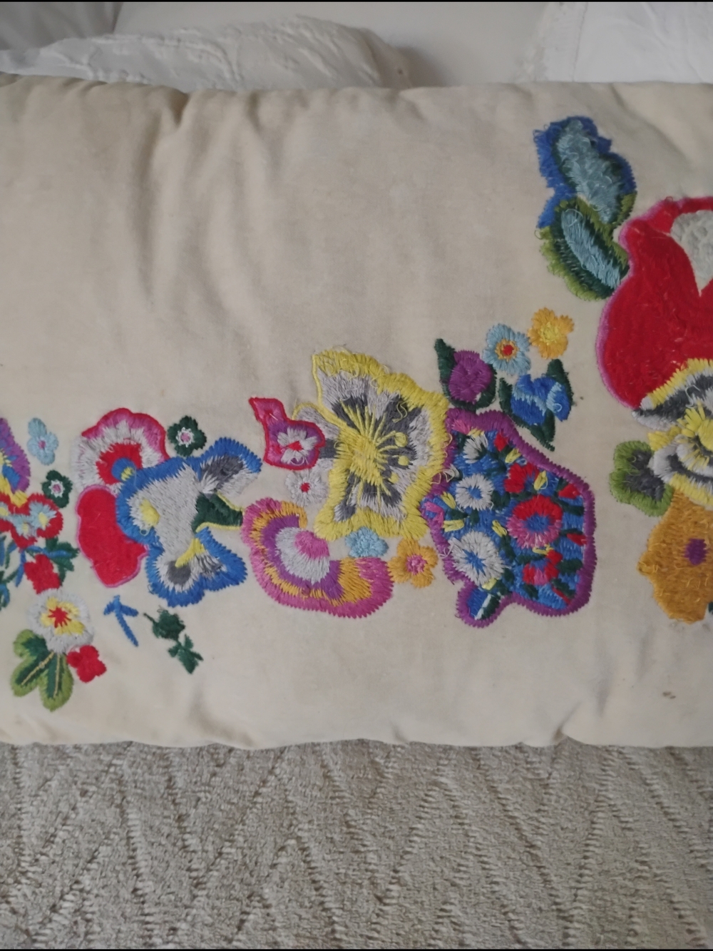 Johnny Was Cream Pillow with Multicolor Embroidered Floral Design